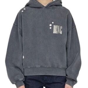 Anine Bing Alec Bleached Washed Black Hooded Sweatshirt